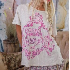 Magnolia Pearl Short Sleeve Robina 1865 White Distressed Relaxed Fit NWT